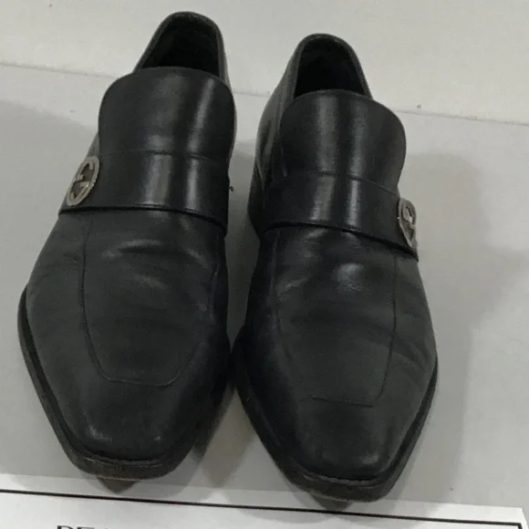 Men's Gucci Broadwick Interlocking GG Black Leather Slip On Loafers Size 9.5M